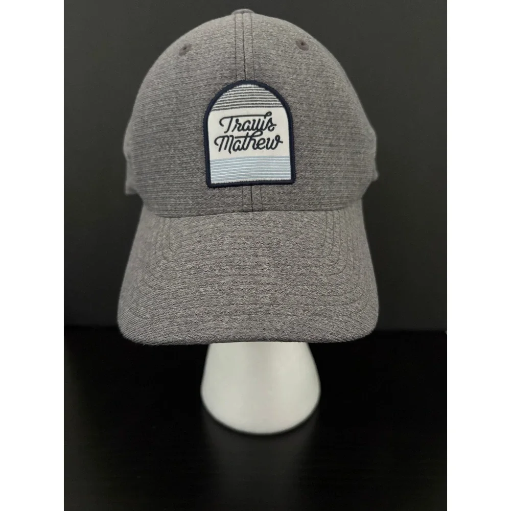 TravisMathew Mens Baseball Cap Flexfit L-XL Gray Heathered Logo Patch Hat
